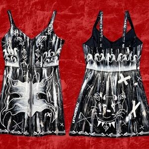 Hand-Painted Black & White Art Dress faux leather
